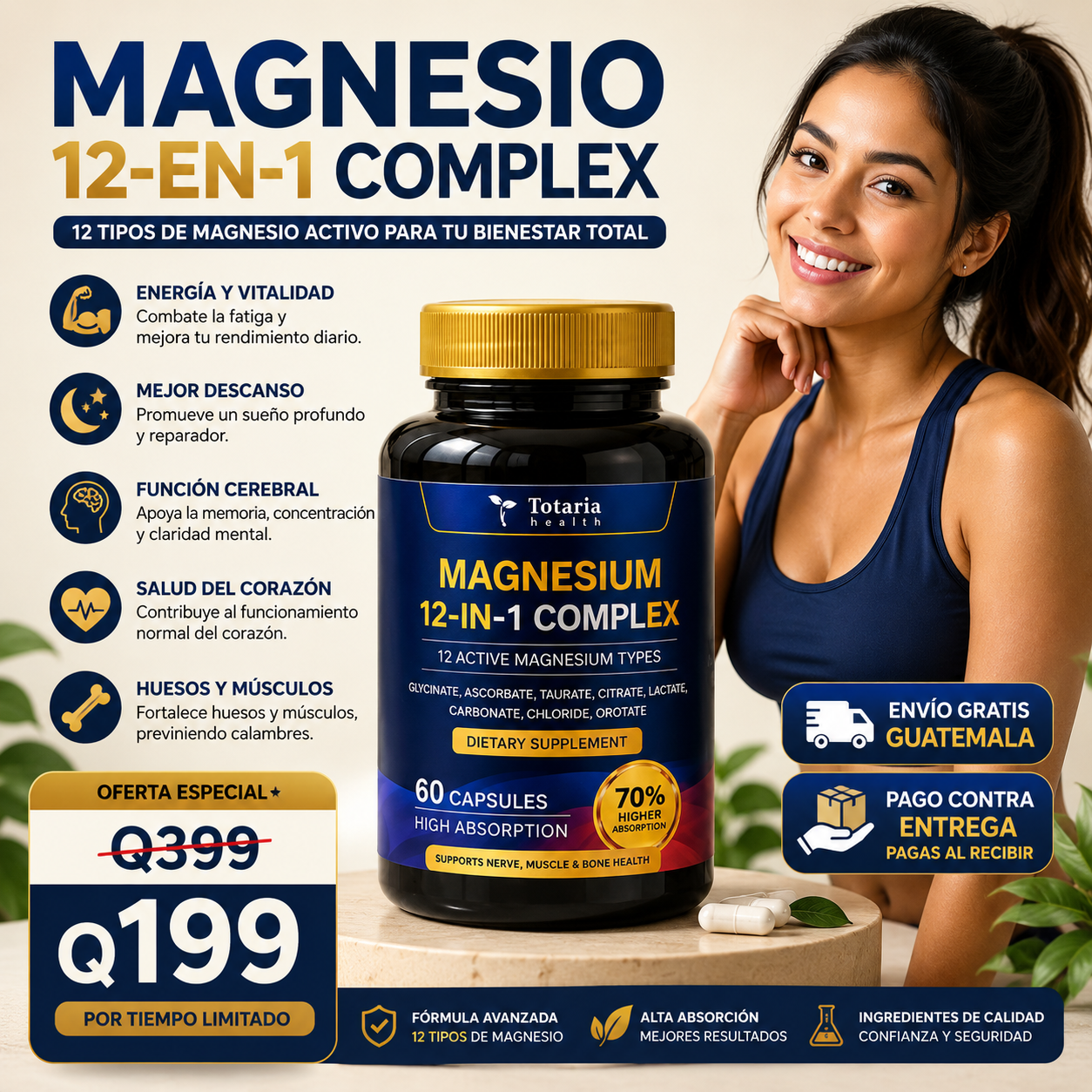 Magnesium 12 en 1 Complex – Energía, Descanso y Bienestar Diario | 60 Cápsulas